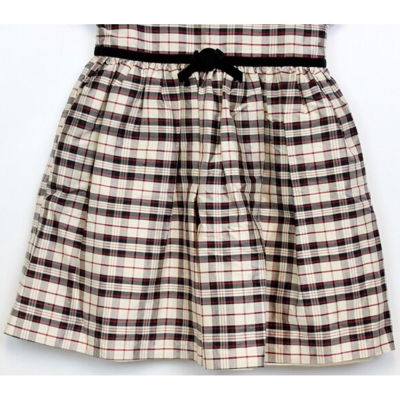 2003 Gymboree Holiday Magic Plaid Silk Dress sz 3 5 Rose Bow Lined Formal White - Picture 3 of 8